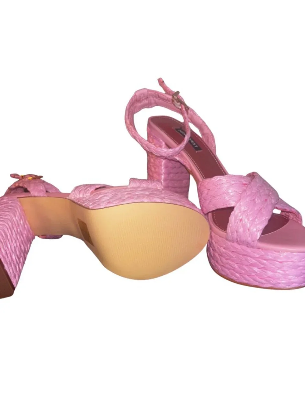 249. Nine West Hadyn Pink Raffia Platform Sandals – Size 9.5 - New w/ Tag